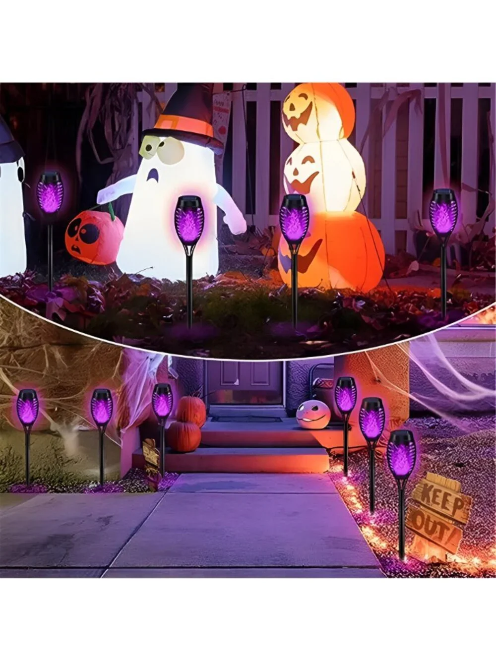 Halloween Decorations Outdoor Flickering Flame Purple Halloween Solar Light